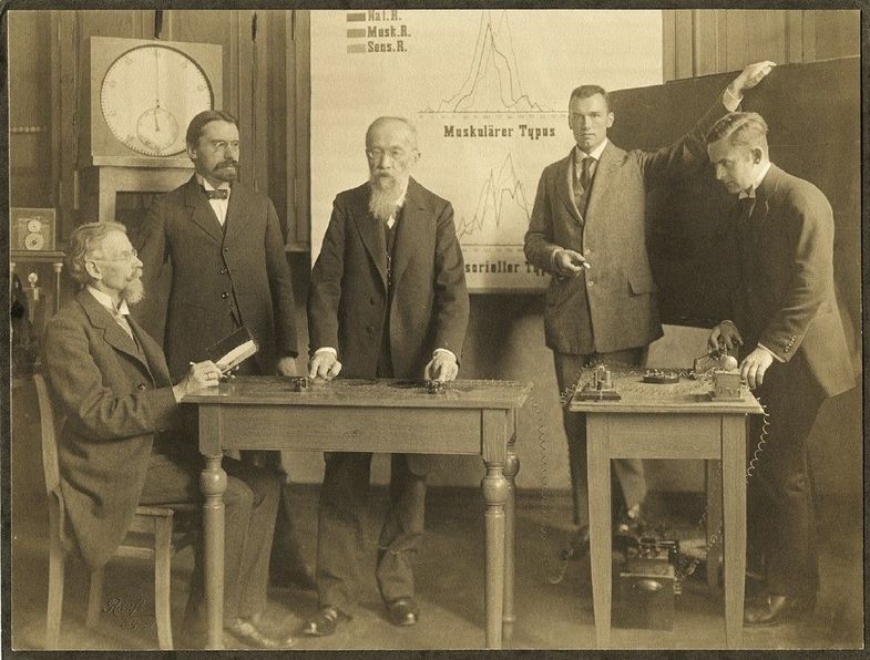 Das Bild zeigt Wilhelm Wundt und seine Mitarbeiter am Leipziger Institut.