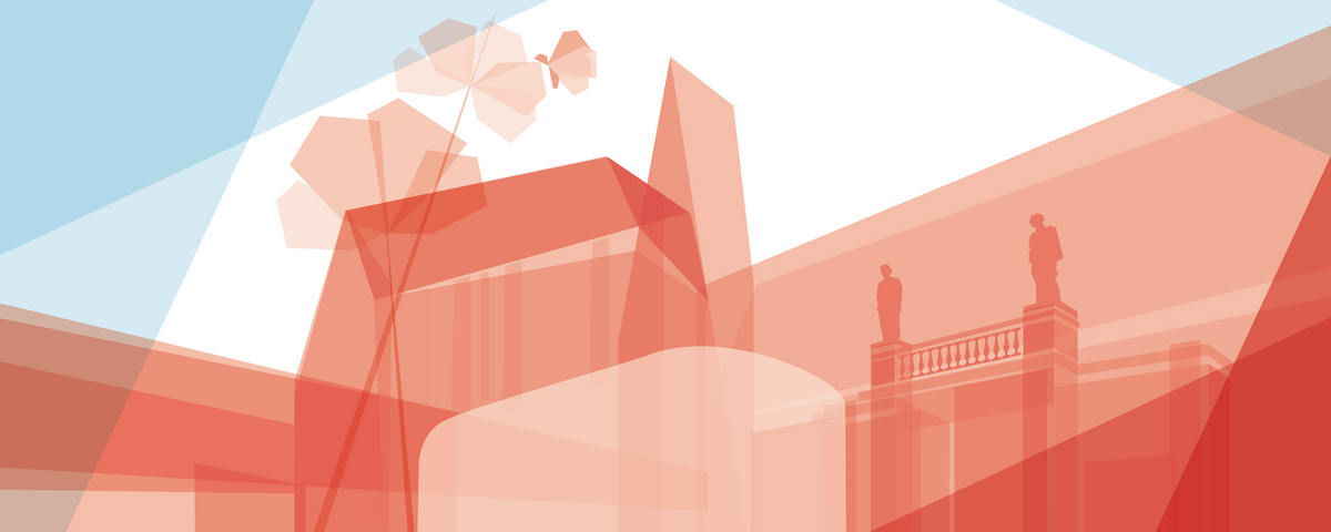 zur Vergrößerungsansicht des Bildes: Symbolgrafik: In unterschiedlichen Schattierungen sind mit Formen die Gebäude um das Leibnizforum am Campus Augustusplatz abgebildet.