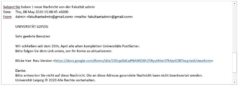 Screenshot einer Phishing-Mail.