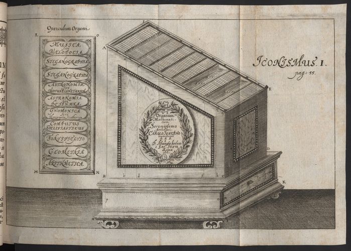 Das Bild zeigt eine Zeichnung des Organum Mathematicum von Athanasius Kircher.