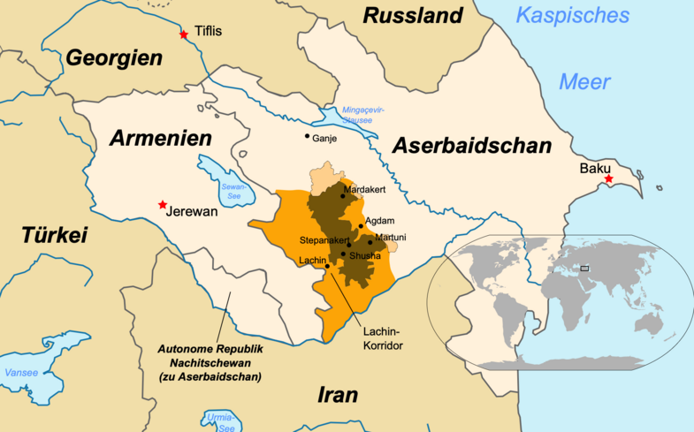 Karte der Konfliktregion um Berg-Karabach. Quelle: Wikipedia