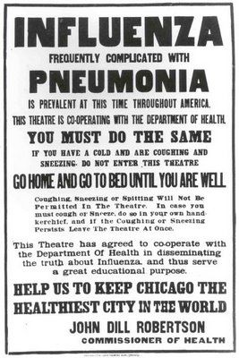 Poster in Chicago während der Spanischen Grippe